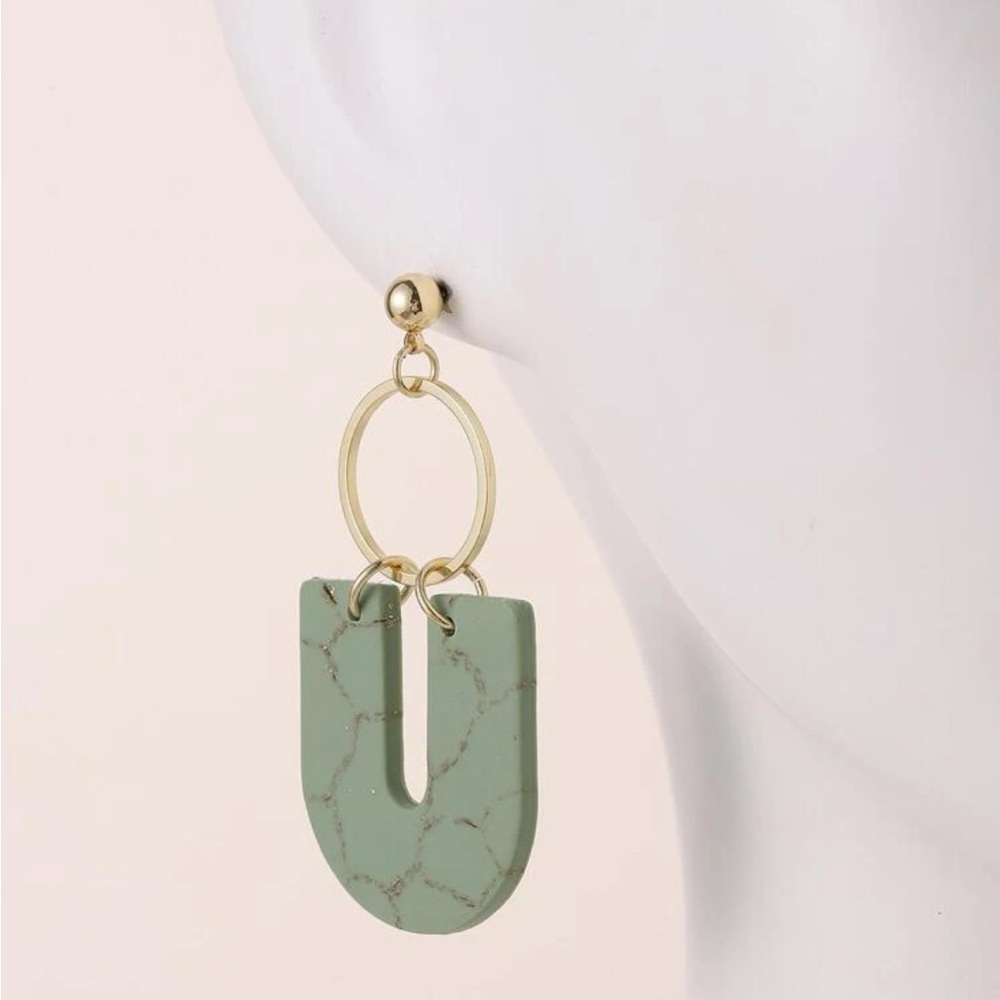 Turquoise and Gold Two Tone Arch Geometric Clay Drop Earrings